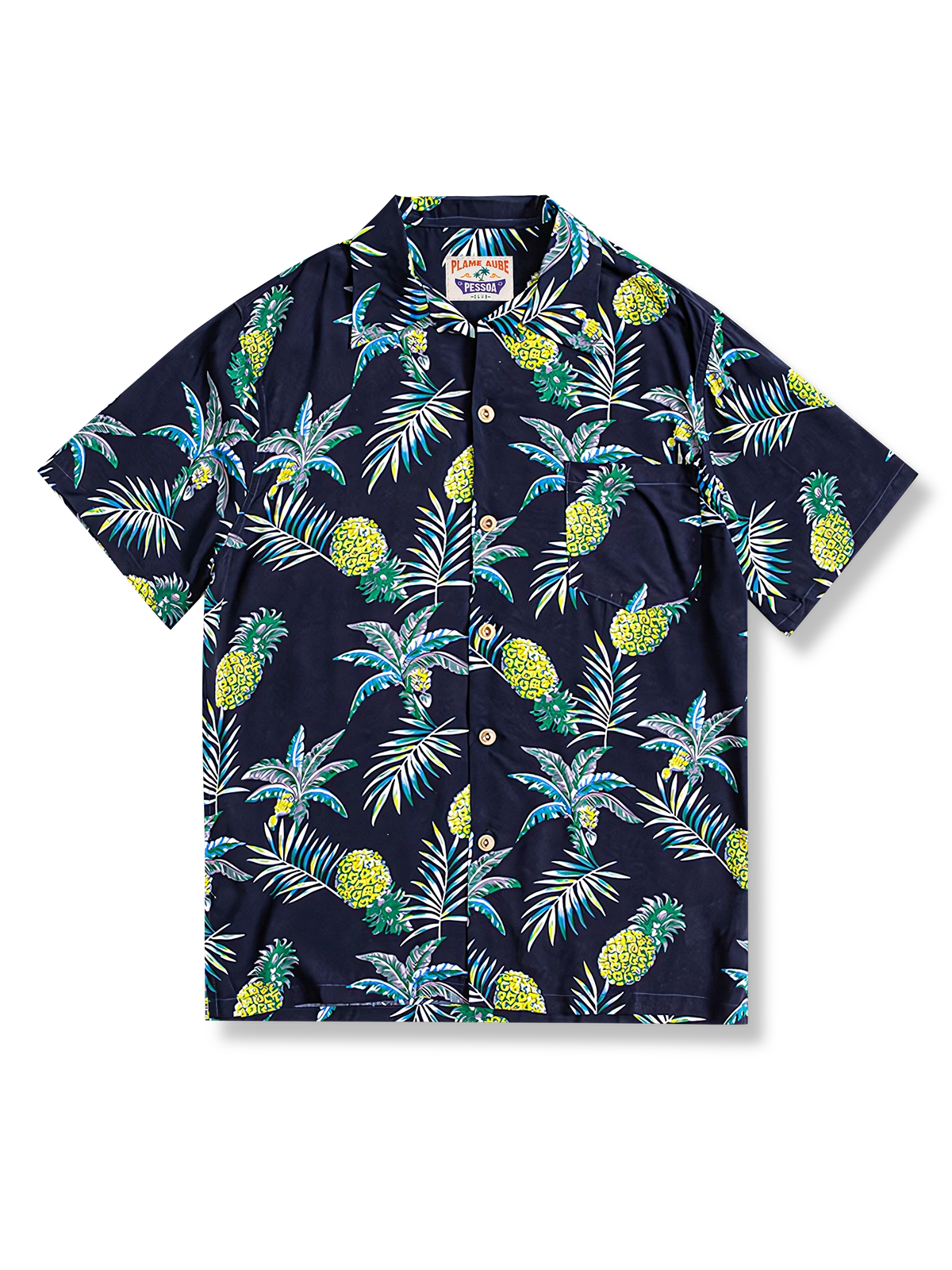 PLAME AUBE｜パイナップル柄 黒 アロハシャツ
