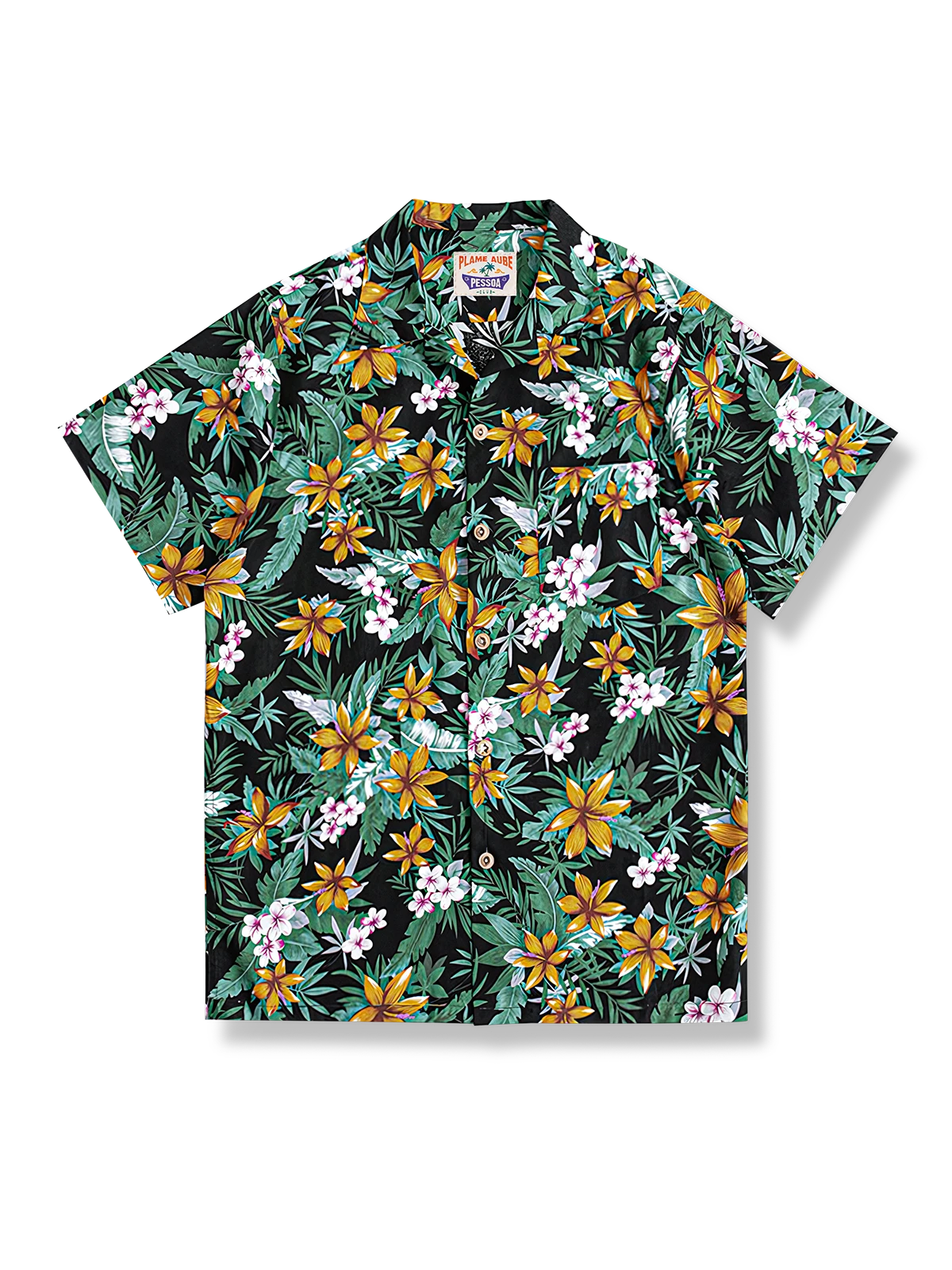PLAME AUBE｜花柄　黒アロハシャツ