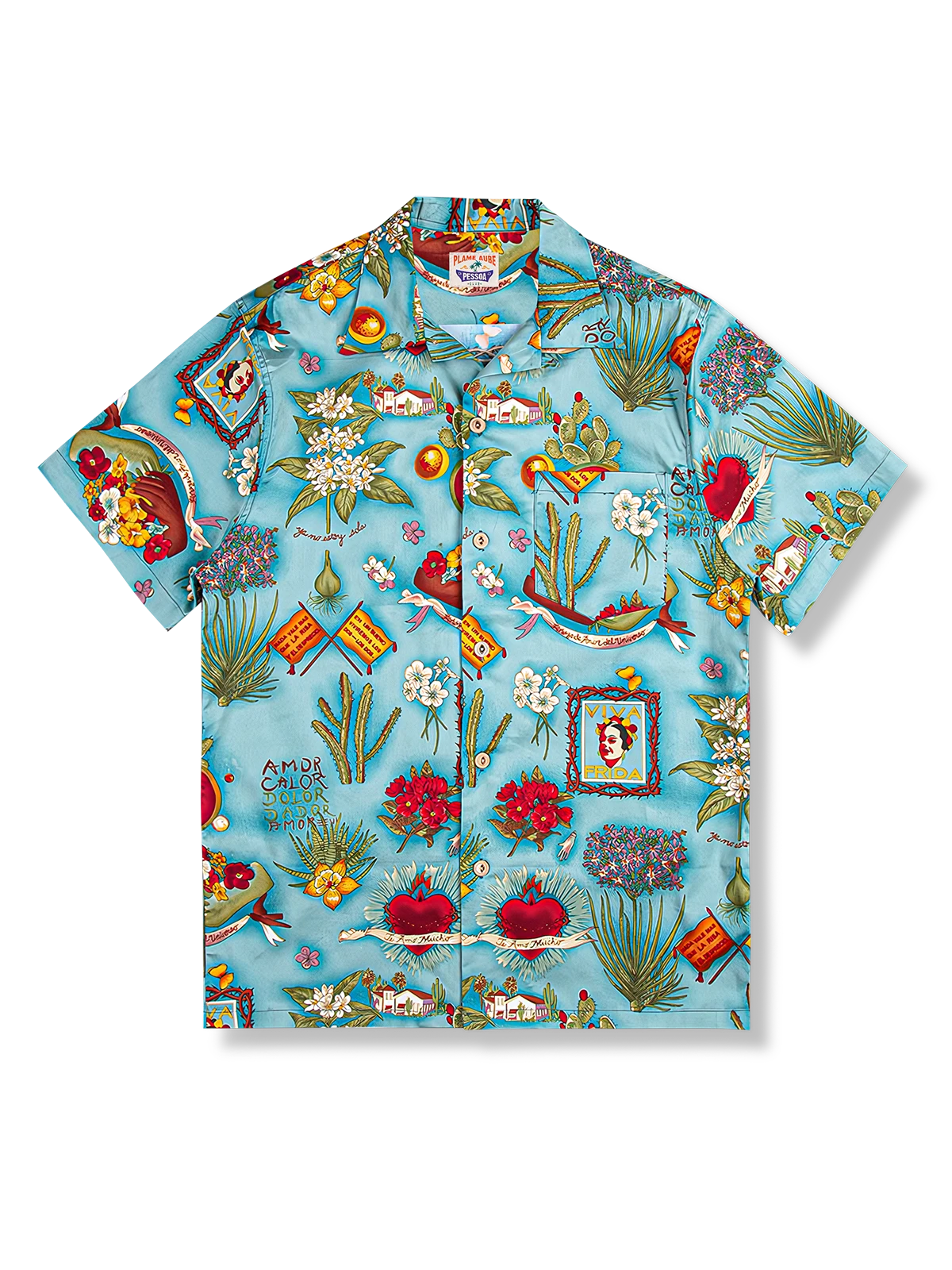 PLAME AUBE｜植物柄　青いアロハシャツ