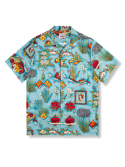 PLAME AUBE｜植物柄　青いアロハシャツ