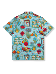 PLAME AUBE｜植物柄　青いアロハシャツ