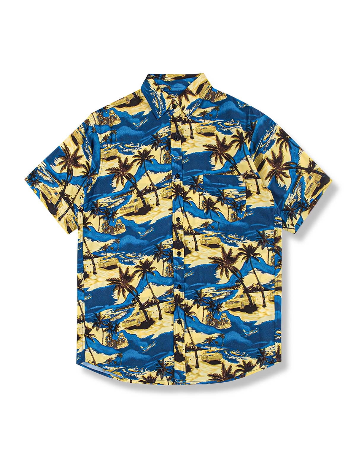 砂浜柄　青色アロハシャツ