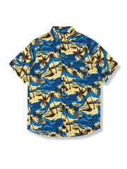 砂浜柄　青色アロハシャツ