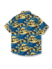 砂浜柄　青色アロハシャツ