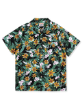 ハワイ花柄　黒色アロハシャツ