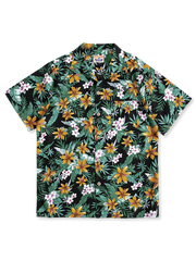 ハワイ花柄　黒色アロハシャツ