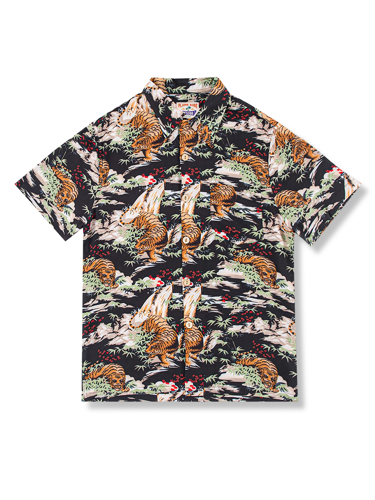 虎柄　黒色アロハシャツ