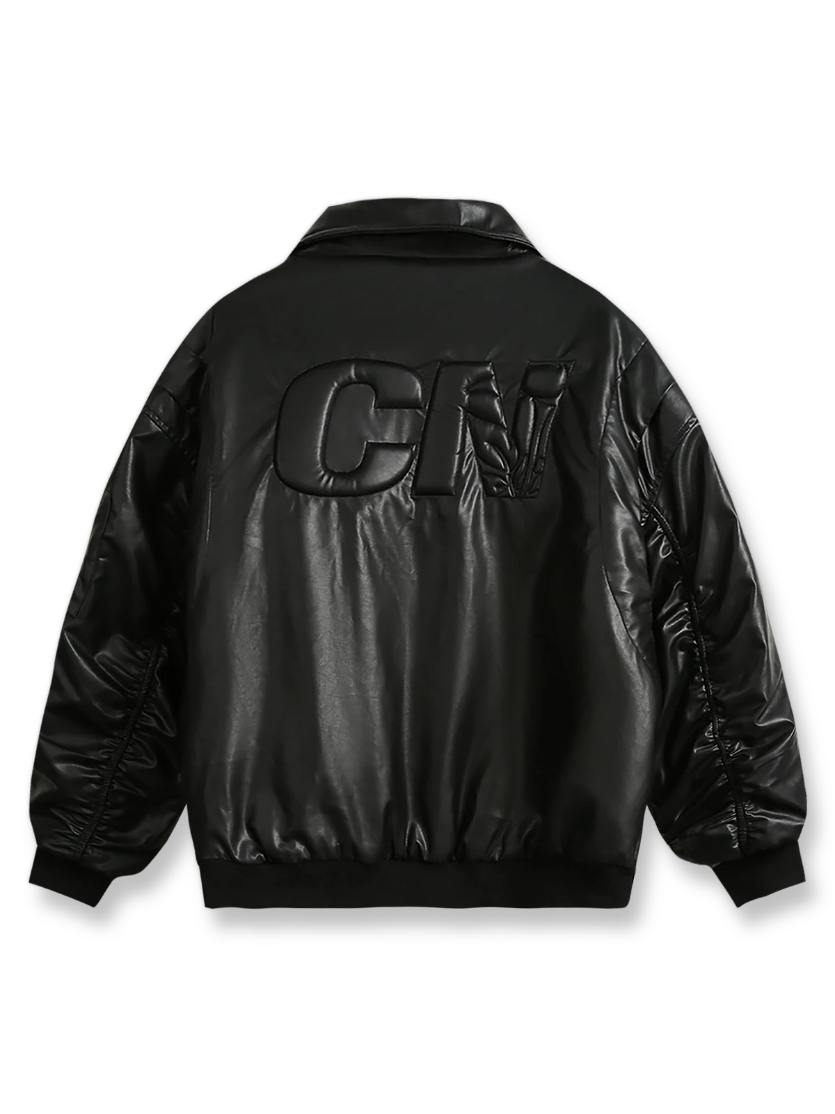 製品画像: レトロなメタルジッパー付きPUコットンジャケットのフロントビュー
詳細画像: クラシックな襟デザインとジッパーポケットのディテール特写