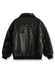 製品画像: レトロなメタルジッパー付きPUコットンジャケットのフロントビュー
詳細画像: クラシックな襟デザインとジッパーポケットのディテール特写