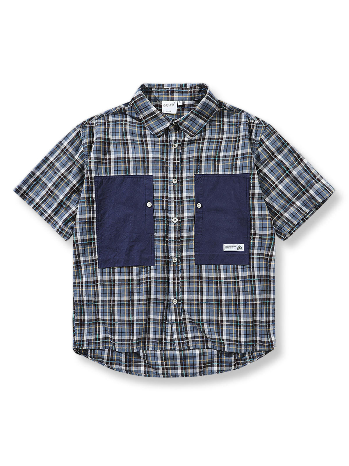 チェック柄カラーポケット半袖シャツ