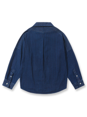  デニムパッチワーク藍染シャツの正面展示