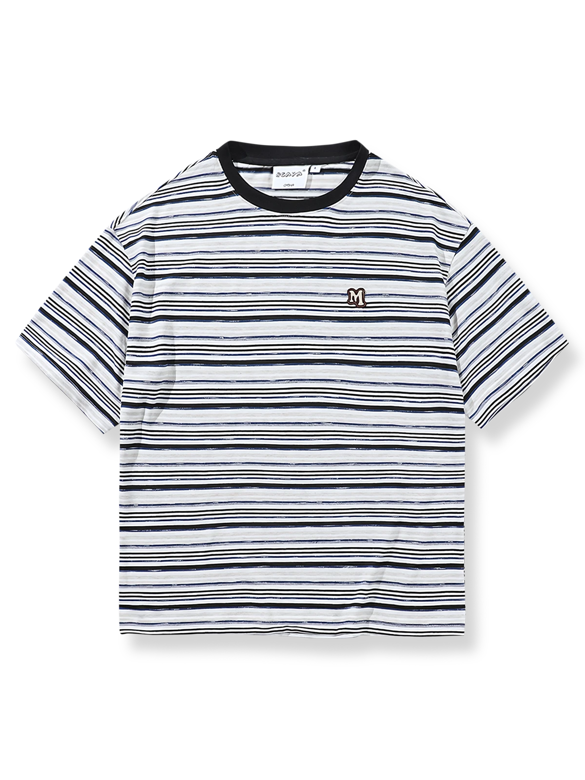 ストライプ パッチ付きクルーネック Tシャツ