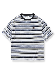 ストライプ パッチ付きクルーネック Tシャツ