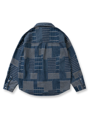 デニムジャカード配色ウォッシュ加工シャツの全体展示