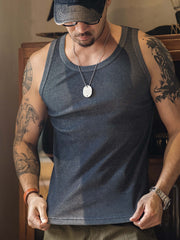 ヴィンテージ リブ編み コットン ノースリーブ タンクトップ