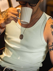 ヴィンテージ リブ編み コットン ノースリーブ タンクトップ