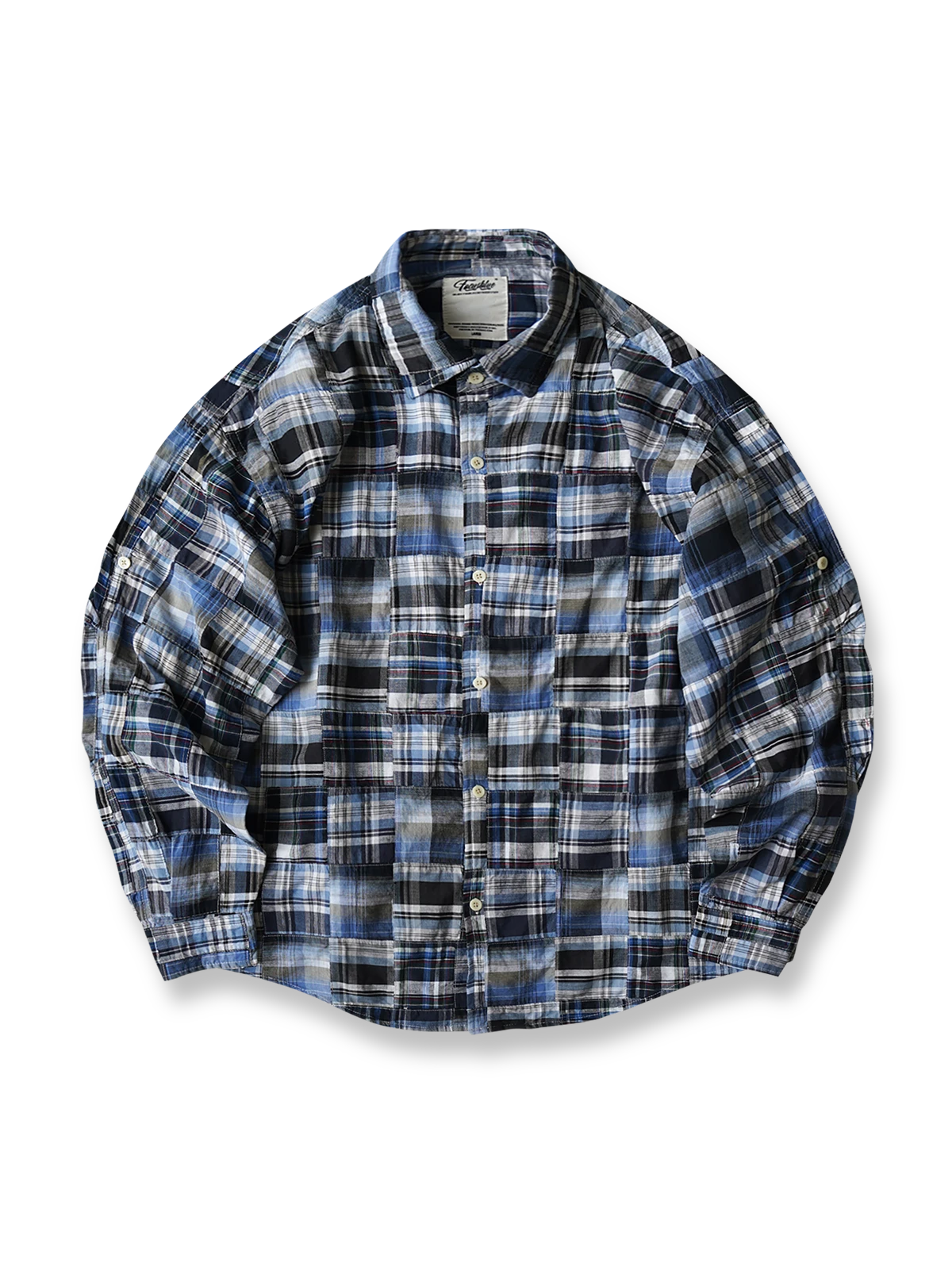 製品画像: レトロパッチワークチェック長袖シャツの全体図