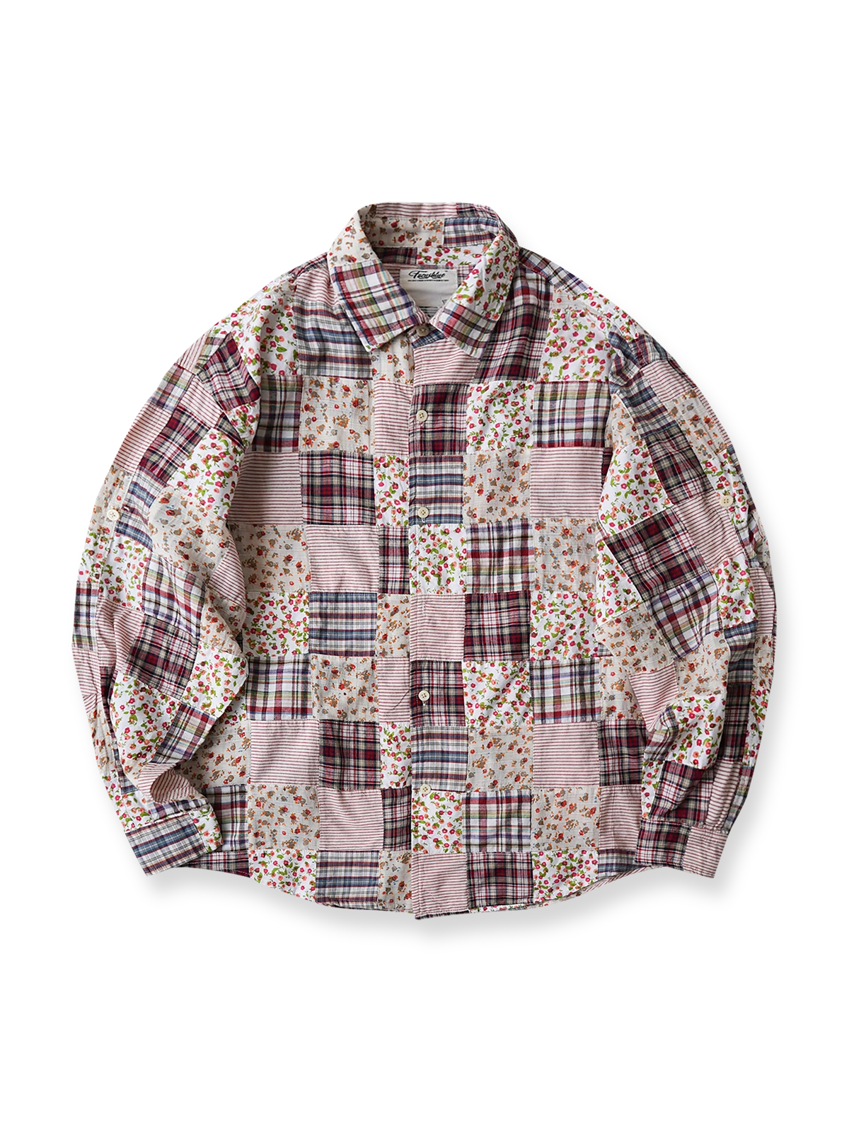 製品画像: レトロパッチワークチェック長袖シャツの全体図