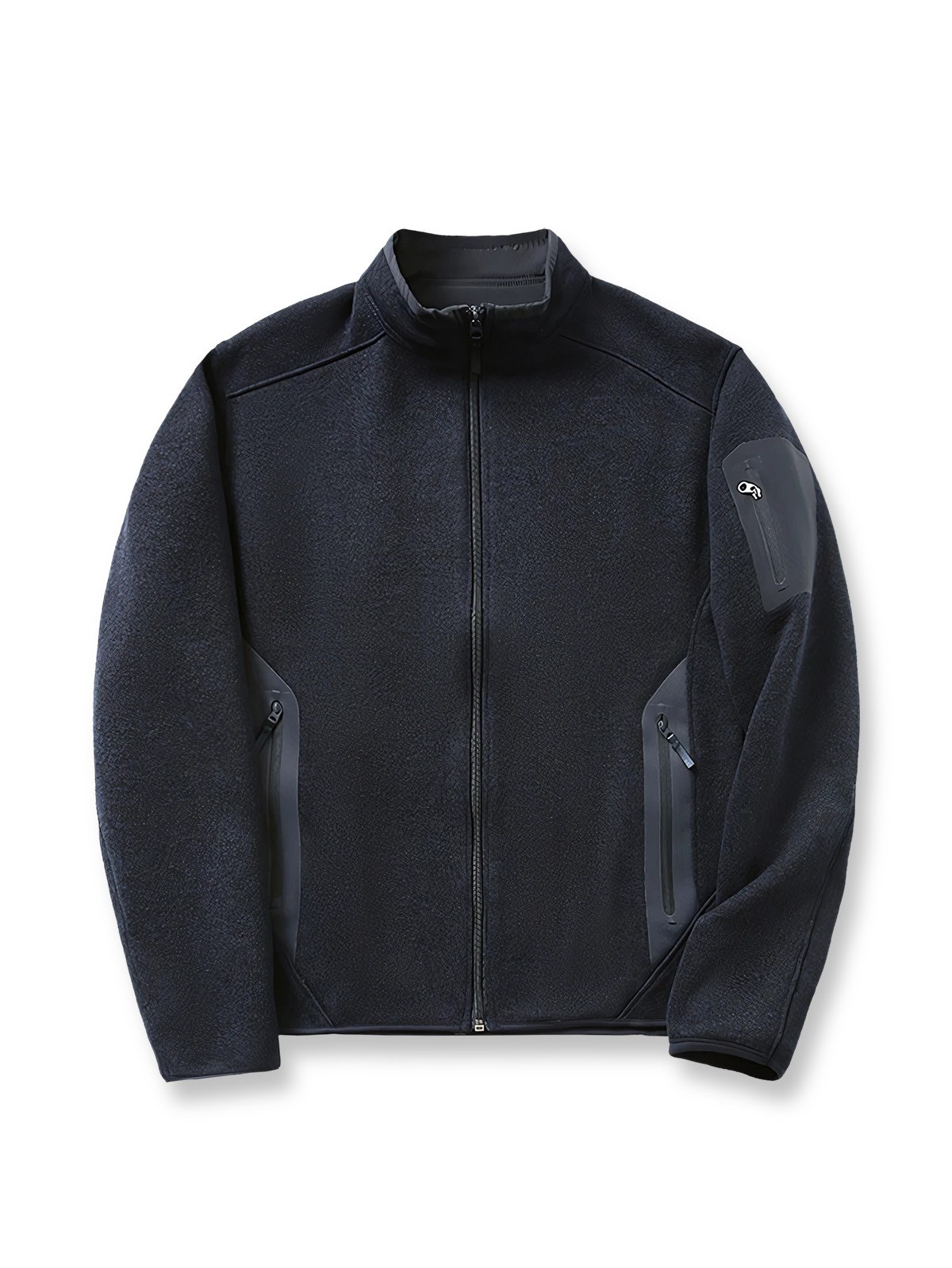 製品画像
「9色展開のスタンドカラーフリースジャケットの全体展示画像。高い透湿性と保温性を兼ね備え、スタンドカラーデザインが防風性と首元の立体感を引き立てるジャケット。多孔構造、ポーラス構造、マイクロポーラス膜技術、透湿性、保温性、防風、9色展開。」

詳細画像
「スタンドカラーフリースジャケットのスタンドカラー部分と袖口のディテールを特写。防風性と保温性を高めるデザインが際立ち、柔らかな起毛素材と立体メッシュ素材の構造が確認できる。スタンドカラー、防風デザイン、保温性、起毛素材、立体メッシュ、多孔構造、ディテール特写。」