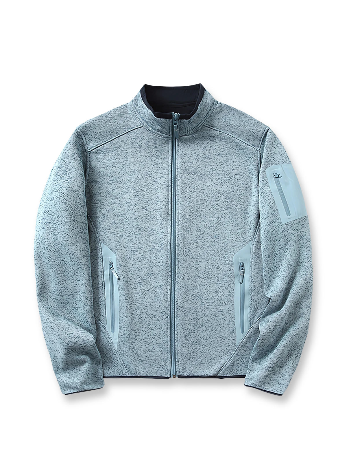 製品画像
「9色展開のスタンドカラーフリースジャケットの全体展示画像。高い透湿性と保温性を兼ね備え、スタンドカラーデザインが防風性と首元の立体感を引き立てるジャケット。多孔構造、ポーラス構造、マイクロポーラス膜技術、透湿性、保温性、防風、9色展開。」

詳細画像
「スタンドカラーフリースジャケットのスタンドカラー部分と袖口のディテールを特写。防風性と保温性を高めるデザインが際立ち、柔らかな起毛素材と立体メッシュ素材の構造が確認できる。スタンドカラー、防風デザイン、保温性、起毛素材、立体メッシュ、多孔構造、ディテール特写。」