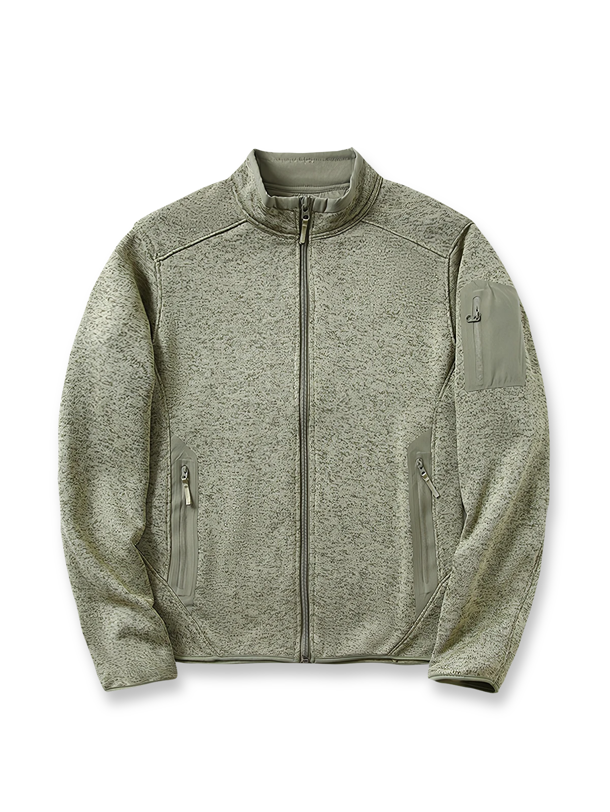 製品画像
「9色展開のスタンドカラーフリースジャケットの全体展示画像。高い透湿性と保温性を兼ね備え、スタンドカラーデザインが防風性と首元の立体感を引き立てるジャケット。多孔構造、ポーラス構造、マイクロポーラス膜技術、透湿性、保温性、防風、9色展開。」

詳細画像
「スタンドカラーフリースジャケットのスタンドカラー部分と袖口のディテールを特写。防風性と保温性を高めるデザインが際立ち、柔らかな起毛素材と立体メッシュ素材の構造が確認できる。スタンドカラー、防風デザイン、保温性、起毛素材、立体メッシュ、多孔構造、ディテール特写。」