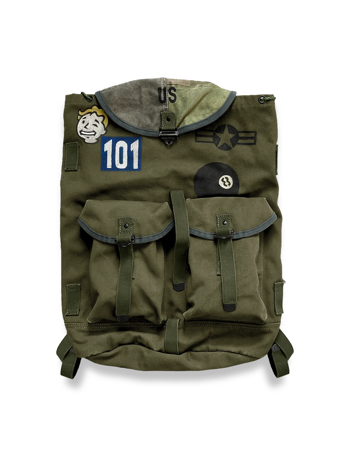 レトロなピンカラーキャンバスとレザーを組み合わせた登山リュックの全体図
