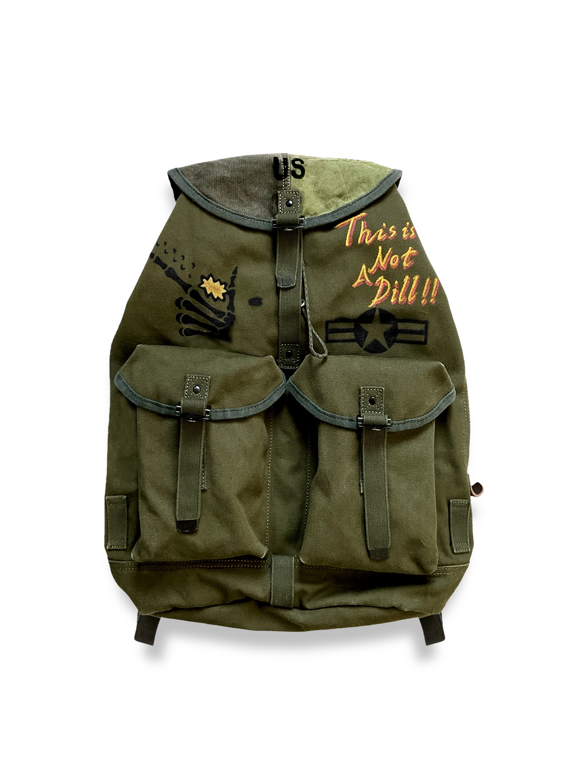 レトロなピンカラーキャンバスとレザーを組み合わせた登山リュックの全体図
