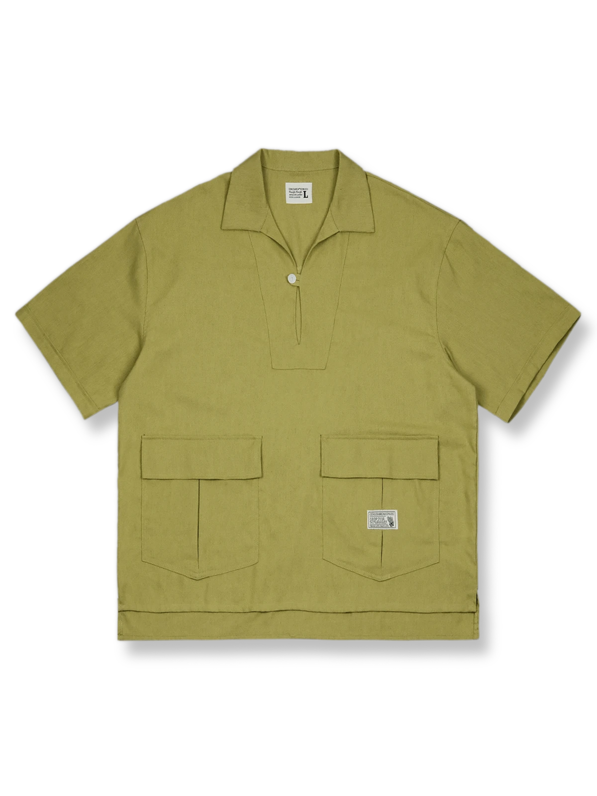 コットン&リネン プルオーバーポケット付き半袖シャツ