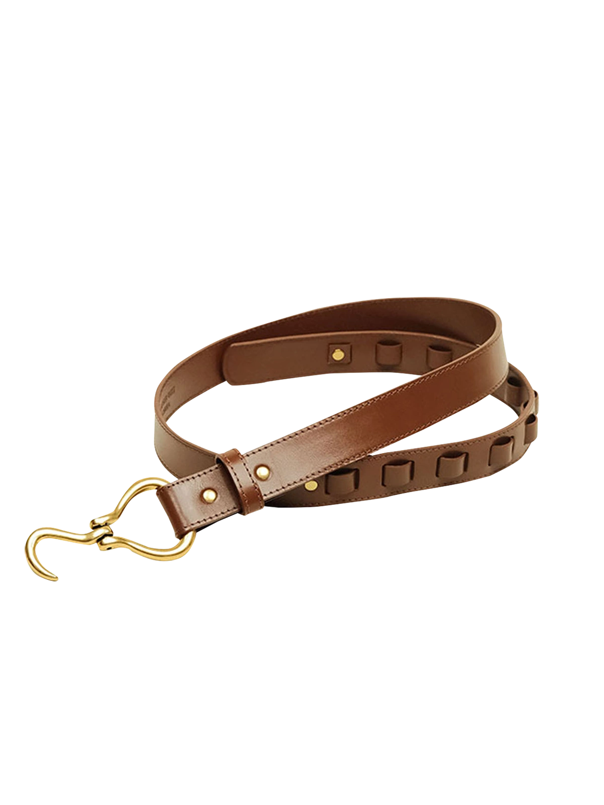 高品質のブラックトップグレイン牛革で作られたレトロフックレザーベルト。調整可能な真鍮フックが特徴で、クラシカルかつエレガントなスタイルを提供します。