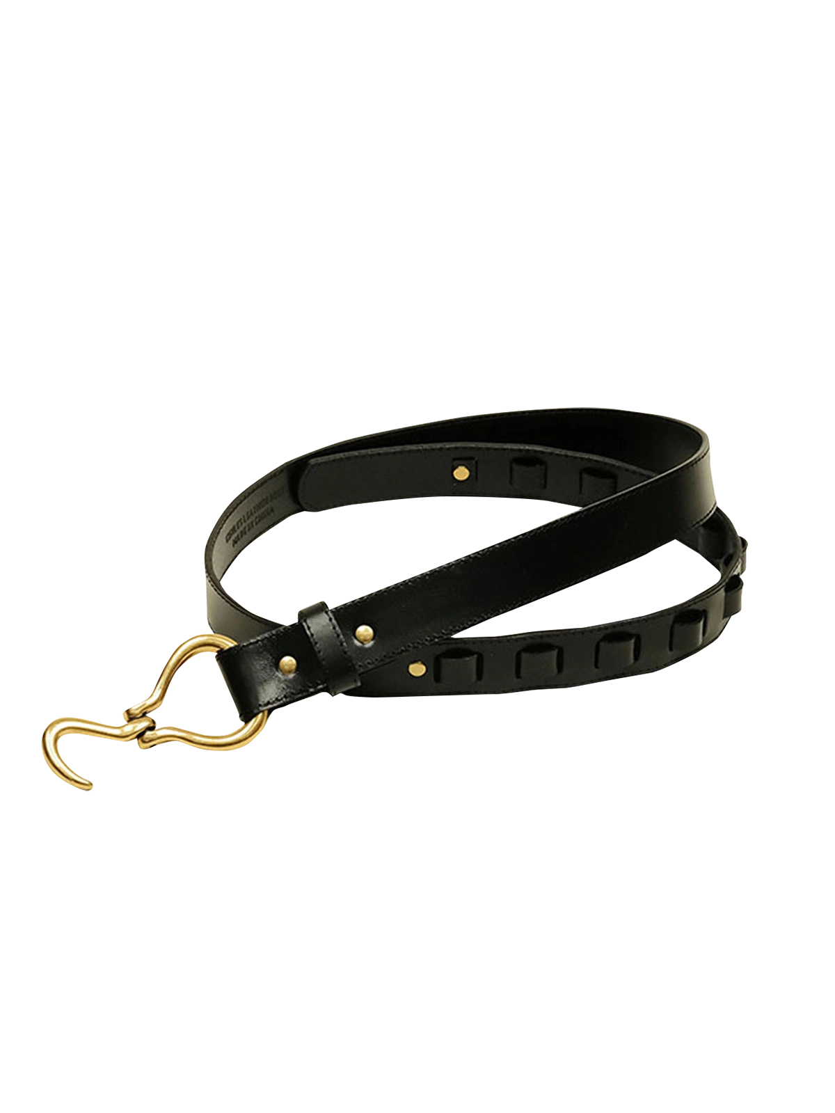 高品質のブラックトップグレイン牛革で作られたレトロフックレザーベルト。調整可能な真鍮フックが特徴で、クラシカルかつエレガントなスタイルを提供します。