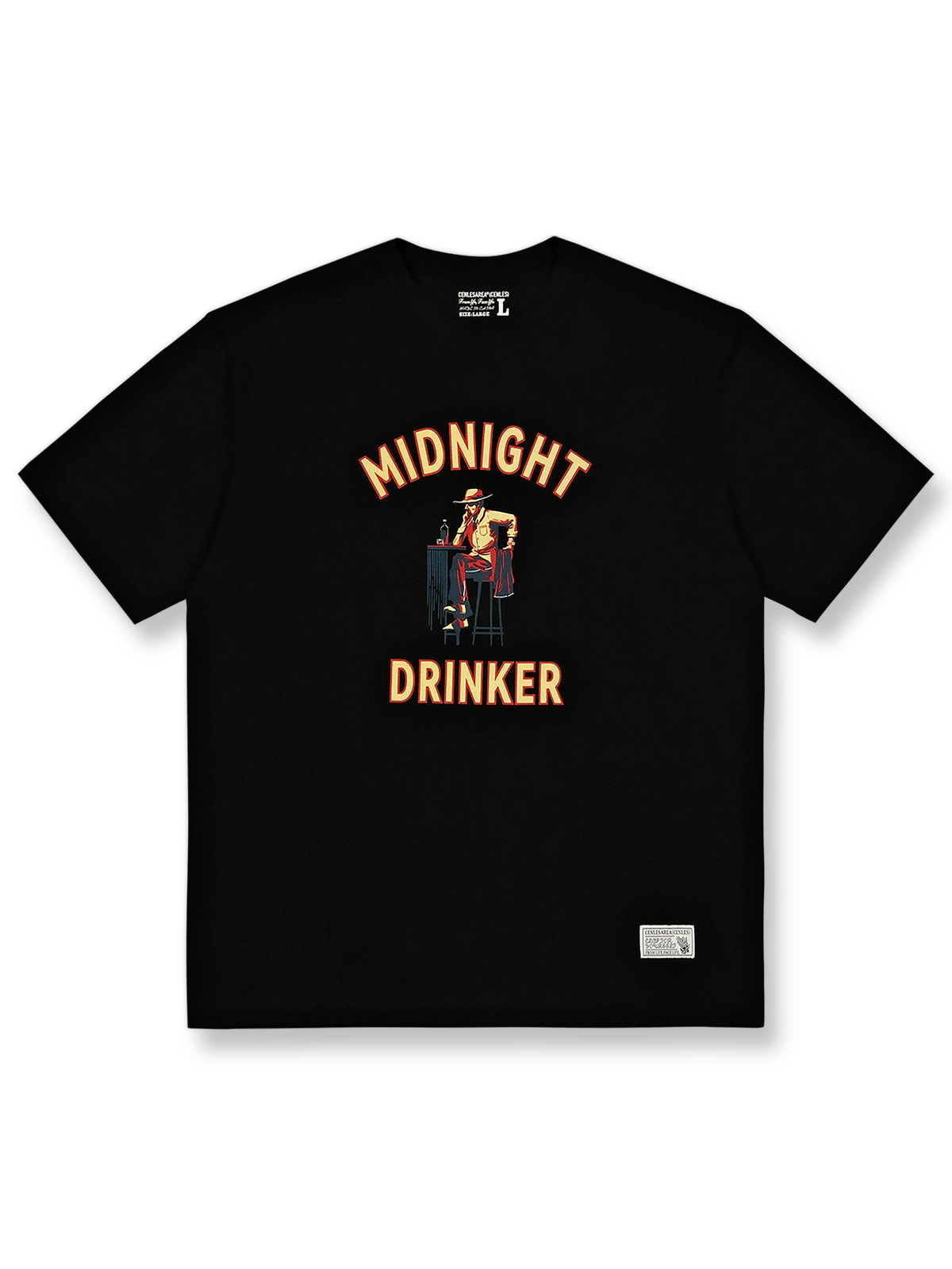 ナイトオウルドリンカープリント半袖Tシャツの正面全体図、三色を展示