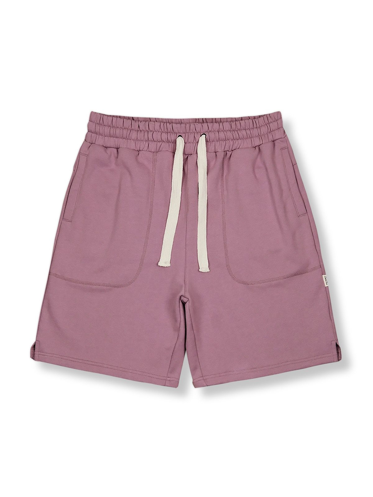 ヘビーニットスポーツショーツの正面全体図、グレーの色を展示