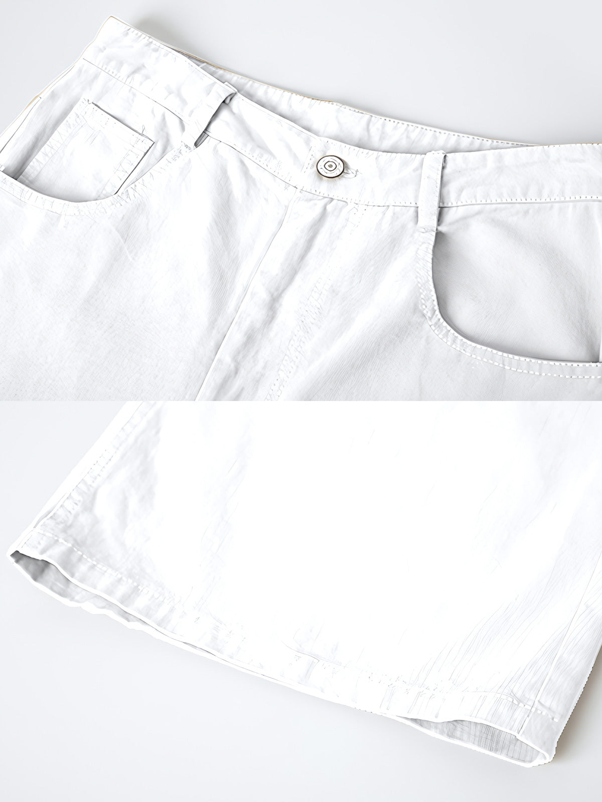 製品画像: ウィービングの織りストレートロングスラックスの全体展示。ピュアホワイトのカラーが特徴で、シンプルでレトロなデザインが際立つロングスラックス。通勤やカジュアルなシーンに最適なアイテム。

詳細画像: ウエスト部分とジッパーのディテール特写。ウィービング織りによる高級感と耐久性、細部まで丁寧に仕上げられたジッパーとハイウエストデザインが強調されています。