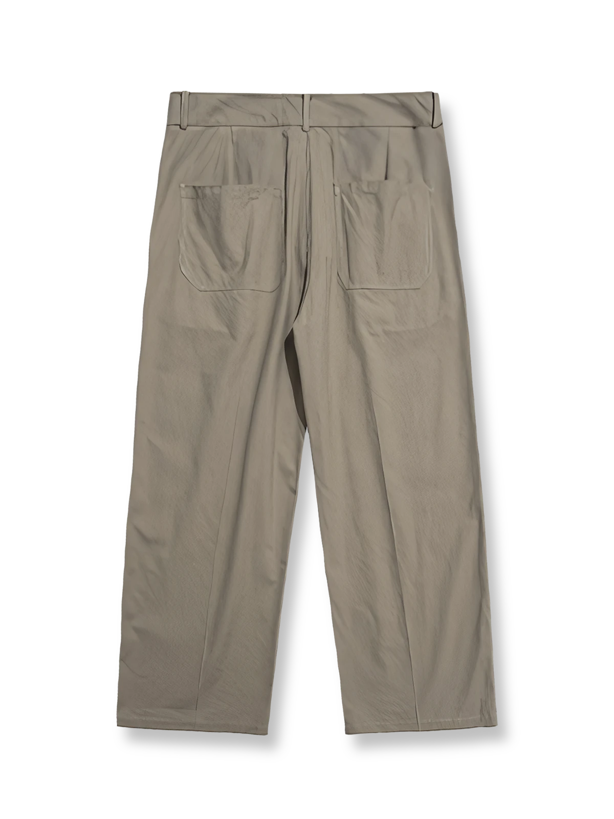 製品画像: クラシックな前中プリーツデザインとドレープ感のあるワイドレッグカットを特徴としたヴィンテージスタイルのスラックス全体展示、100%コットン素材使用
詳細画像: 前中プリーツデザインとハイウエストディテールのクローズアップ、優雅なドレープ感と流れるようなラインを強調