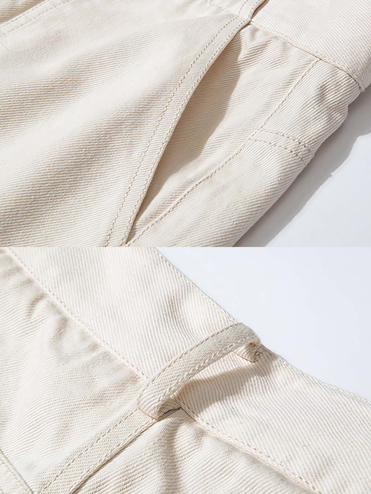 製品画像: サンドウォッシュ加工を施したヴィンテージ感あふれるツータックストレートカジュアルパンツ全体展示、柔らかな触感と自然な色合いが特徴
詳細画像: サンドウォッシュ加工とツータックデザインのディテール特写、立体感を強調したシルエット