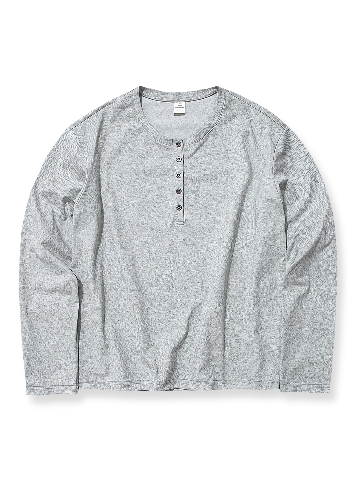 製品画像: 260G ヘビーコットン素材を使用したクラシックなヘンリーネック長袖Tシャツ全体展示、アメリカンヴィンテージスタイルのデザイン
詳細画像: ヘンリーネックのボタンディテールとヘビーコットン生地のクローズアップ、質感と耐久性を強調した部分