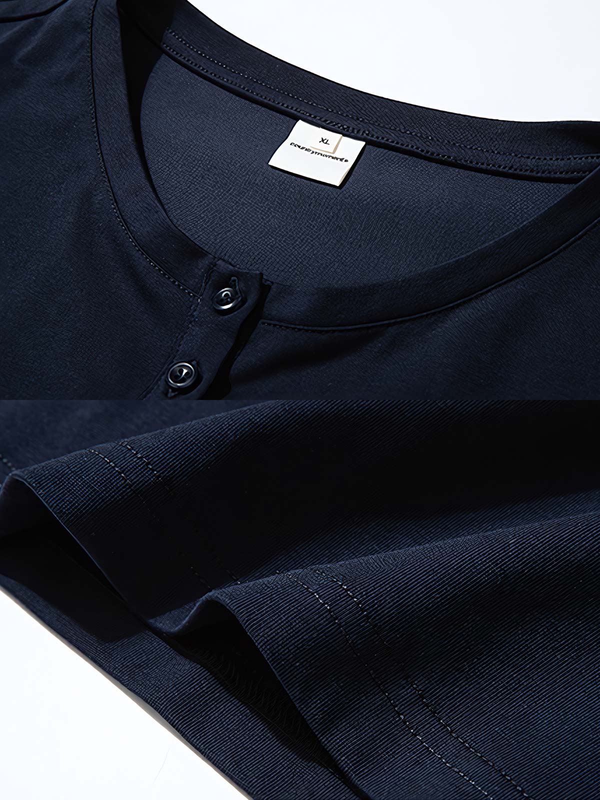 製品画像: 260G ヘビーコットン素材を使用したクラシックなヘンリーネック長袖Tシャツ全体展示、アメリカンヴィンテージスタイルのデザイン
詳細画像: ヘンリーネックのボタンディテールとヘビーコットン生地のクローズアップ、質感と耐久性を強調した部分