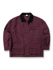 製品画像: アメリカンヴィンテージスタイルのコーデュロイ襟ハンティングワークジャケット全体展示、バーンズ風デザインとサンドウォッシュ加工が施されたクラシックなヴィンテージジャケット
詳細画像: コーデュロイ襟と多機能ポケットのディテール特写、サンドウォッシュ加工で強調された自然な色褪せ感と耐久性