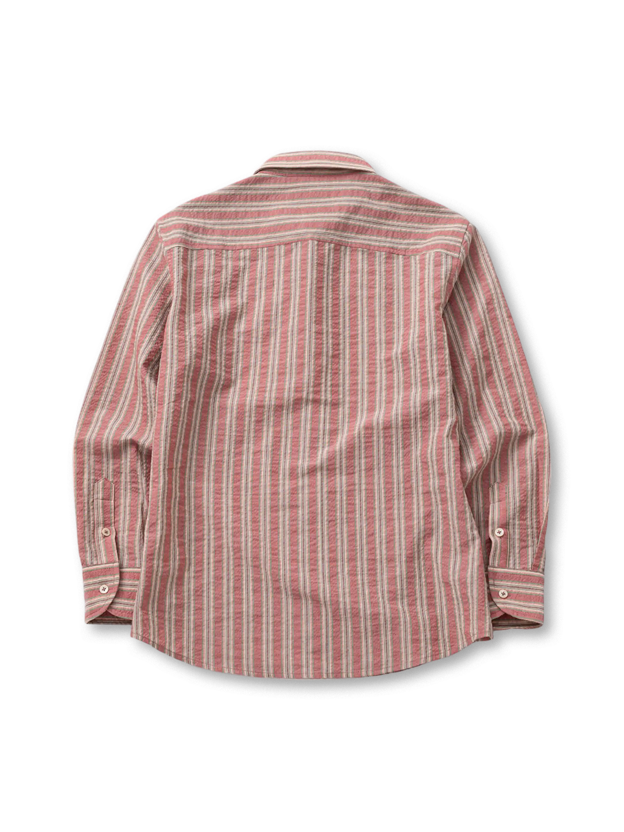 レッドストライプのシーサッカー長袖シャツ