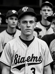 メテオライトグレーのベースボールシャツ、胸元に「GRIT PERSEVERANCE」フェルトパッチが施されている