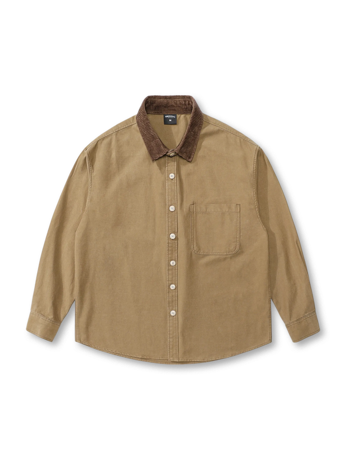 コーデュロイ襟付き配色シャツの全体