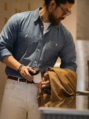 シャンブレー長袖シャツ