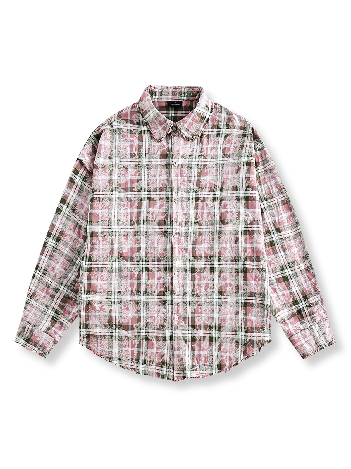 レトロチェック綿ターンダウンカラーシャツ