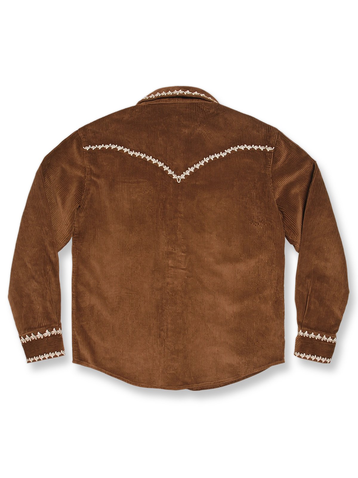  刺繍入りアメカジ西部風コーデュロイシャツ、正面と背面の全体図