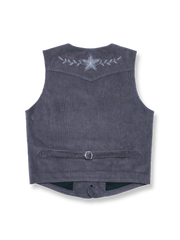 刺繍入り子母コーデュロイベスト、正面と背面の全体図