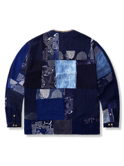 古布 藍染 竹ボタン プルオーバー 長袖Tシャツ