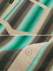 茶 緑色 ストライプ シャツ