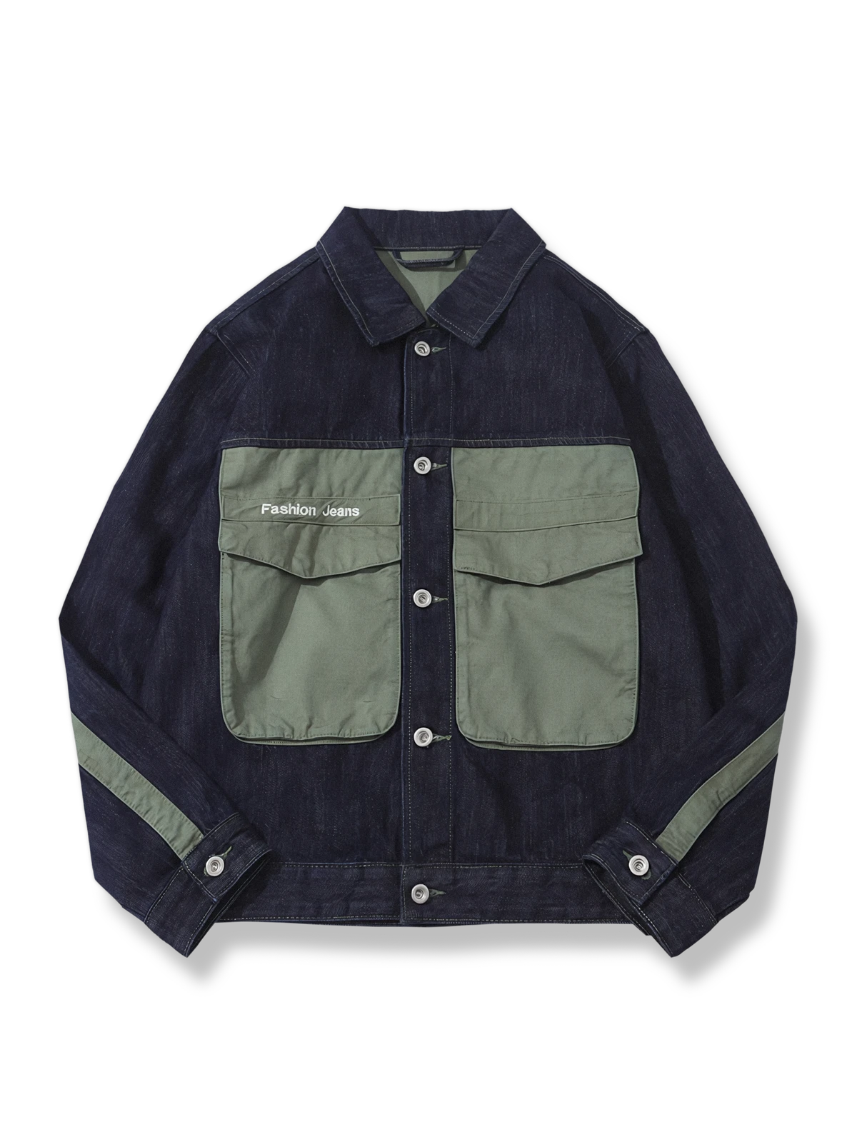 ウォッシュド加工 配色ポケットデニムラグランジャケット