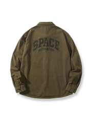 アーミーグリーン  ルーズフィット長袖ワークシャツ