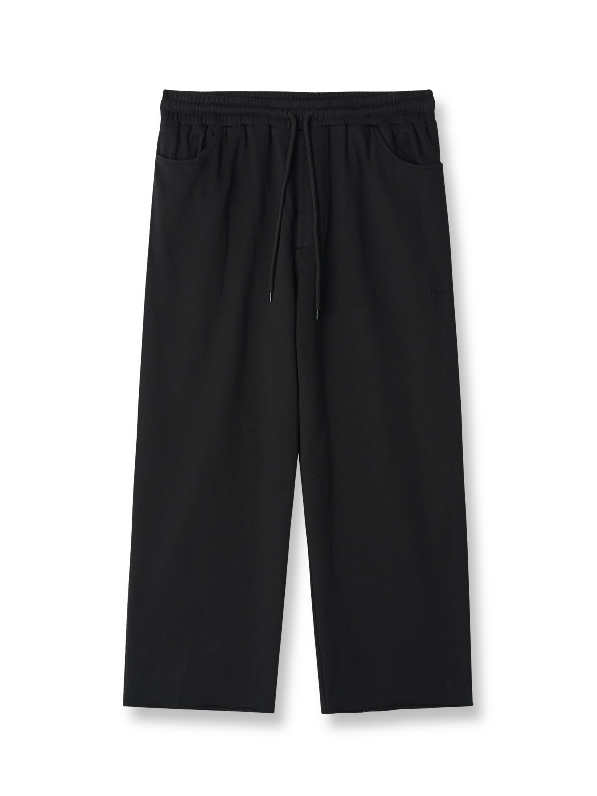 製品画像: レトロなコットン混紡ニットスウェットパンツの全体展示。シンプルなストレートシルエットとロールアップ裾が特徴のカジュアルスウェットパンツ。

詳細画像: ウエスト部分のゴムとドローストリング、裾のロールアップディテール特写。ウエストと裾のデザインが引き立つ特写。